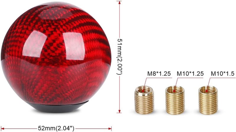 ANDO RACING Carbon Fiber Shift Knob Gear,Universal Carbon Fiber Style Round Ball Shift Knob with 3 Adapter Shift Lever (Red) - Image 5